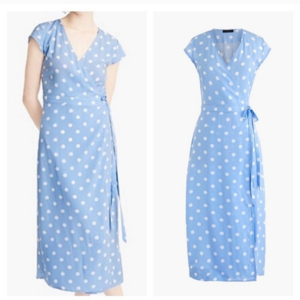 J. Crew Midi Wrap Polka Dot Blue Dress